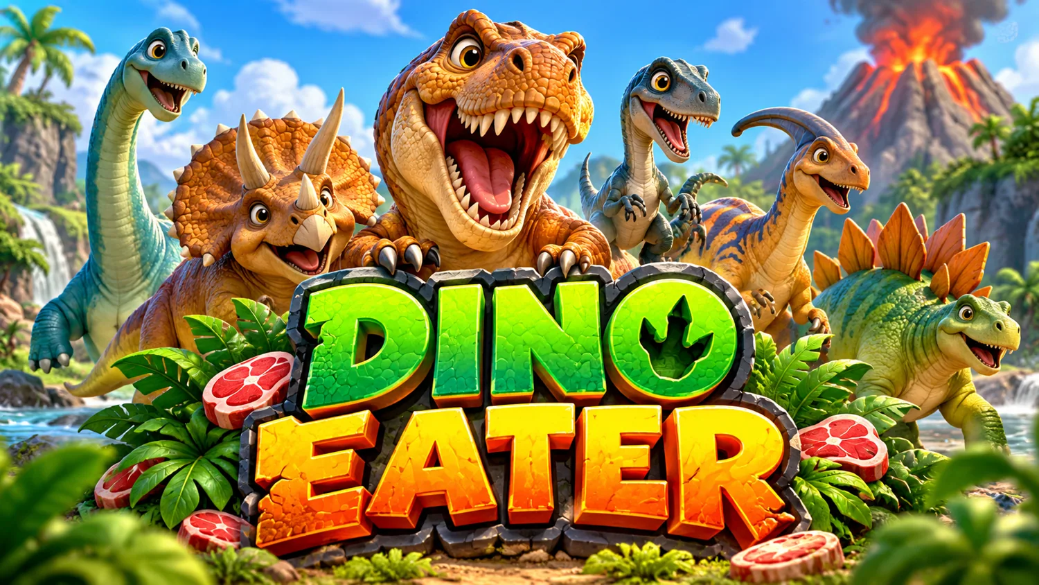 DinoEater game banner featuring colourful dinosaurs